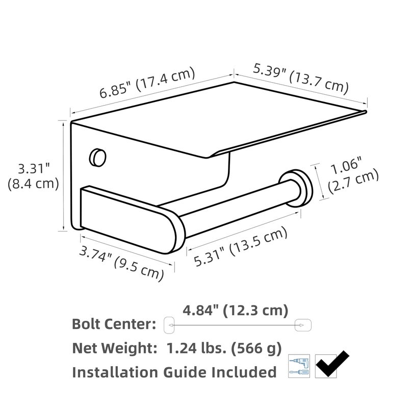 APLusee Brushed Gold Toilet Paper Holder with Shelf, 304 Stainless Steel Wall Mounted Compact Bathroom Tissue Hanger - Image 2