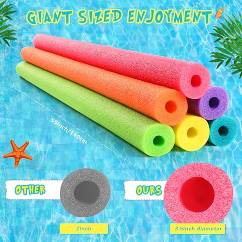 Hollowfly 6 Pack Jumbo Pool Noodles Swimming Floating Foam Tube Extra Large Hollow Bright Swimming Pool Noodles Bulk Heavy Duty for AdultsMulti Colors55 x 35 Inch - Image 5
