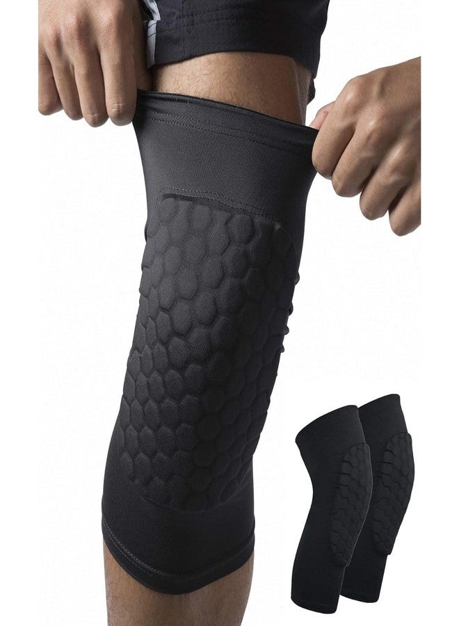 JERN Knee Compression Sleeve, Padded Honeycomb Design, Sports Protection for Volleyball, Basketball, Football, Running (Black, Large) - Image 1