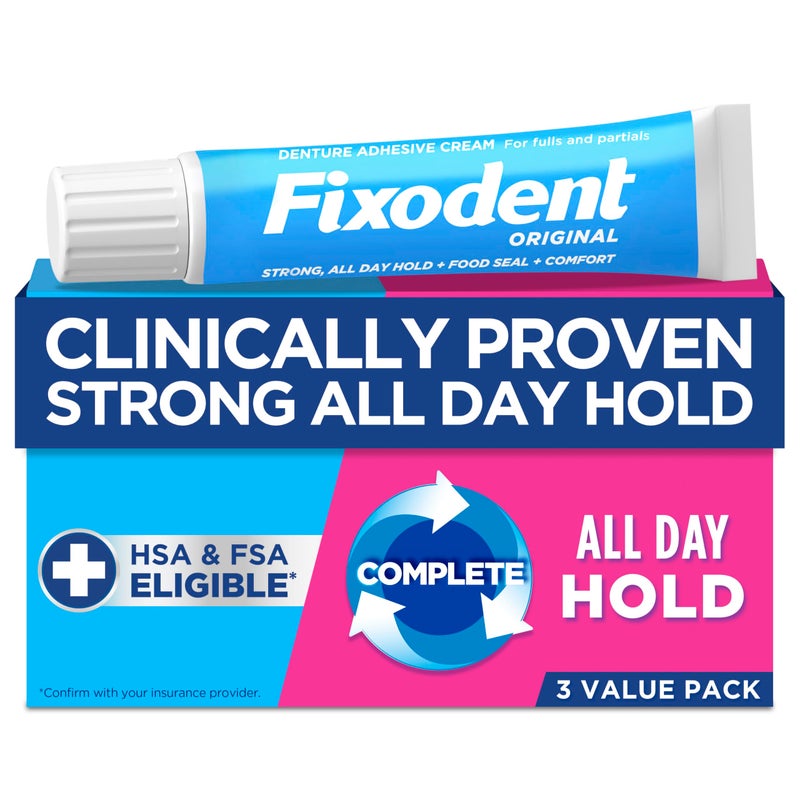 Fixodent Complete Original Denture Adhesive Cream, 2.4 oz, 3 Pack (Packaging May Vary) - Image 1