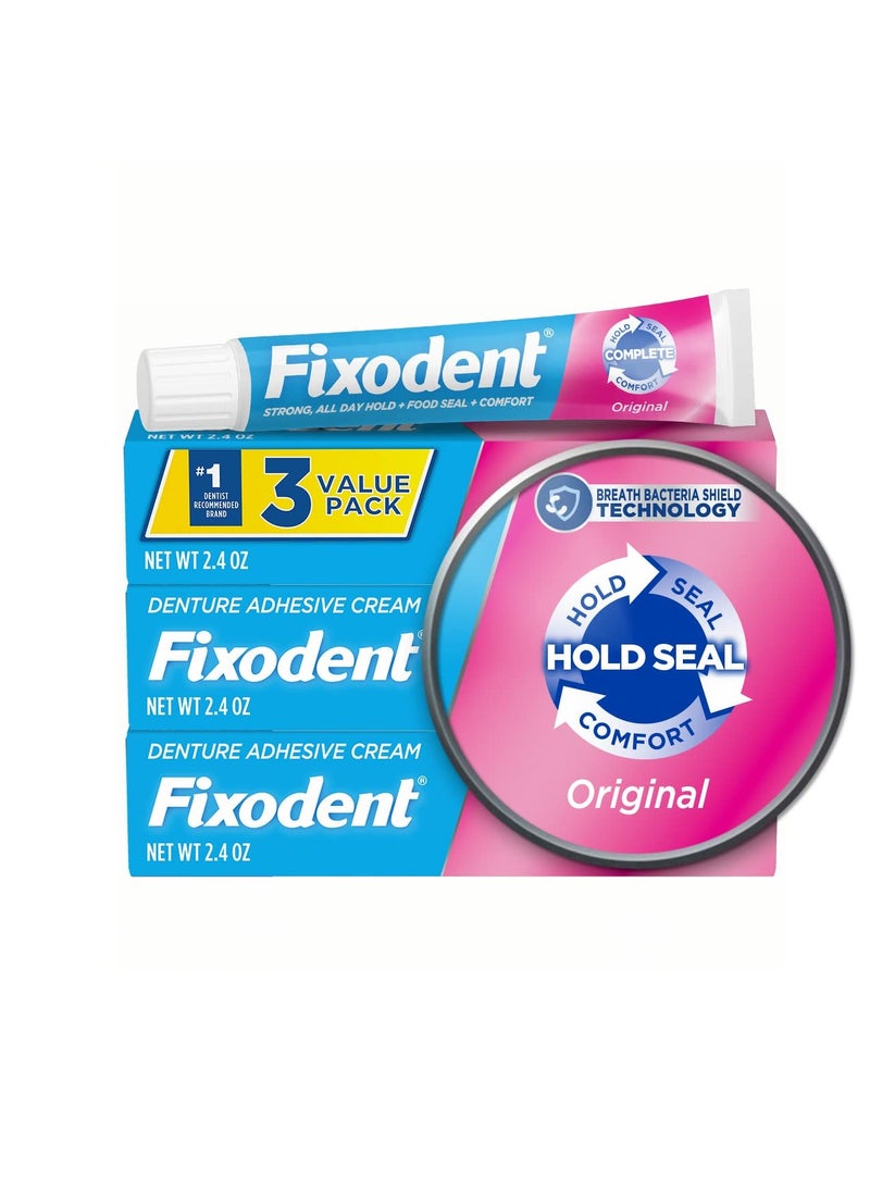 Fixodent - Fixodent Complete Original Denture Adhesive Cream, 2.4 Ounce (Pack of 3) - Image 1