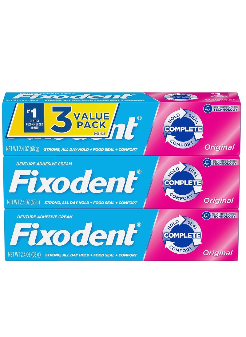 Fixodent - Fixodent Complete Original Denture Adhesive Cream, 2.4 Ounce (Pack of 3) - Image 1