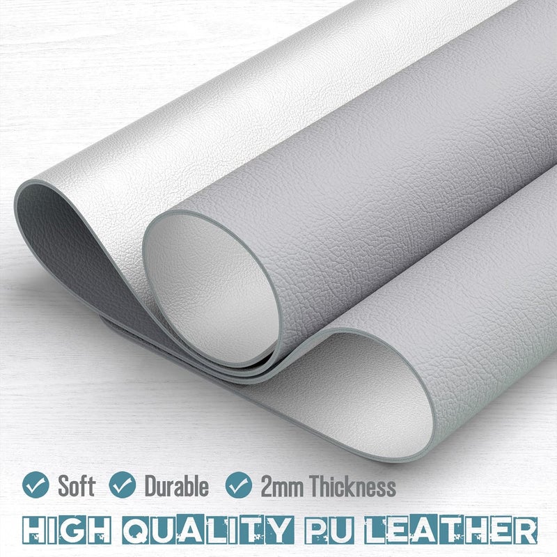 Hsurbtra Desk Pad, 30" x 14" Dual Side PU Leather Desk Mat, Waterproof Non-Slip Desktop Blotter Protector, Large Mouse Pad for Laptop Keyboard Office Home, Gray and Gold - Image 5