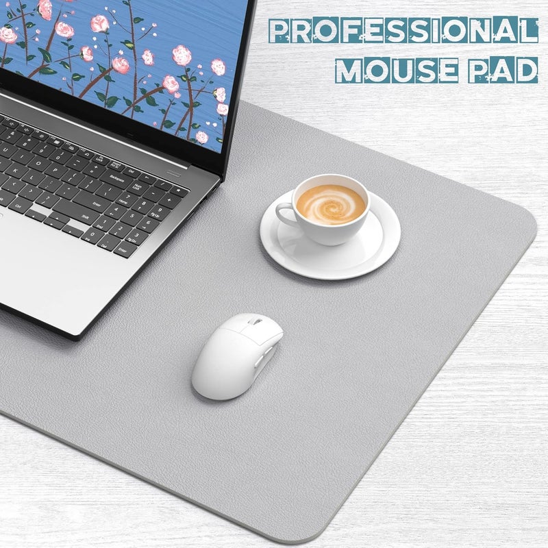 Hsurbtra Desk Pad, 30" x 14" Dual Side PU Leather Desk Mat, Waterproof Non-Slip Desktop Blotter Protector, Large Mouse Pad for Laptop Keyboard Office Home, Gray and Gold - Image 4