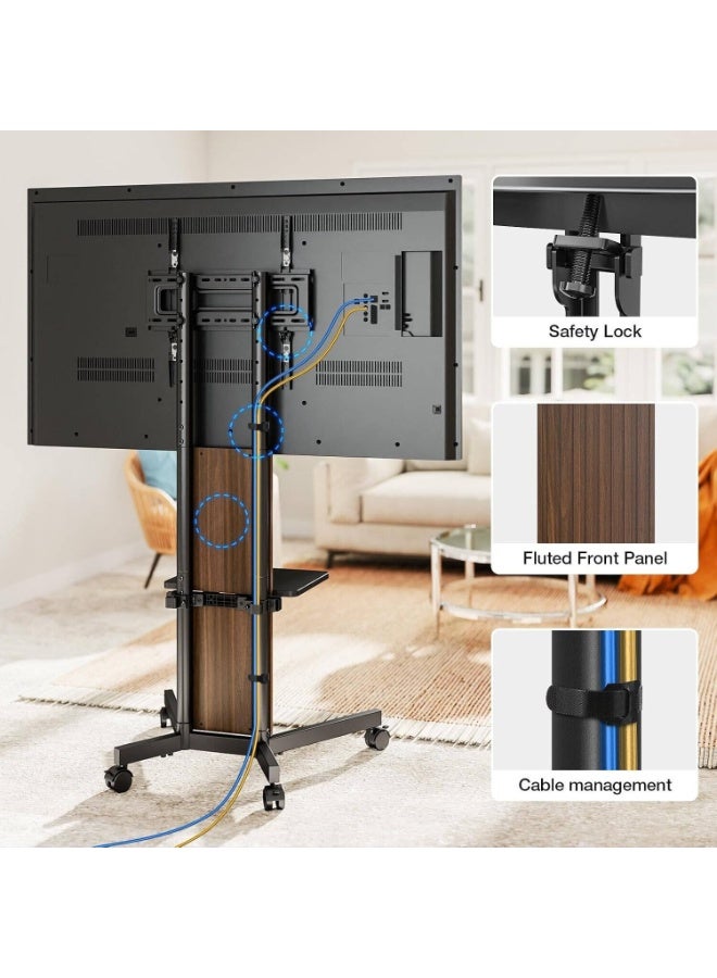 BrandTech Mobile TV Stand Cart for 32–65 Inch LED LCD OLED QLED TVs, Height Adjustable Rolling Floor TV Stand with AV Shelf, Heavy-Duty Steel, Lockable Casters, Max VESA 400x400. - Image 5