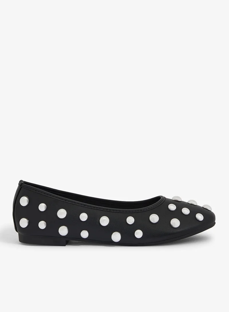Ginger Metal Detail Embellished Ballet Flats
