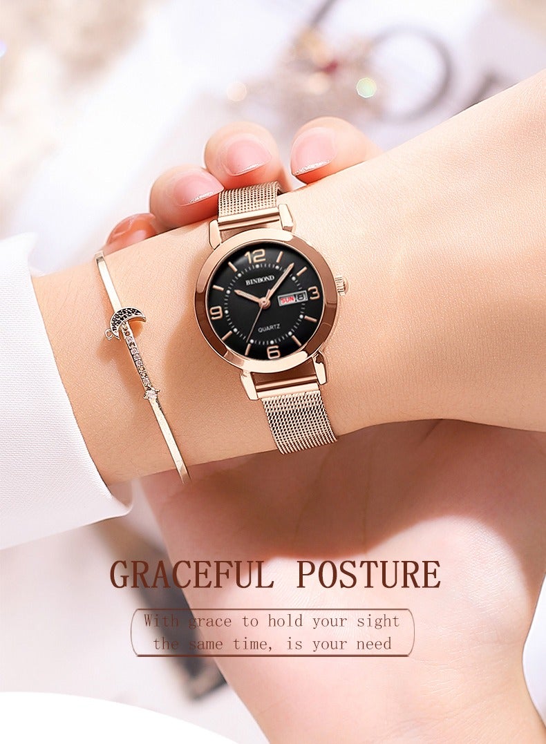 BINBOND Women's Steel Strap Quartz Watch Waterproof Elegant Watch Ladies Gifts - Image 1