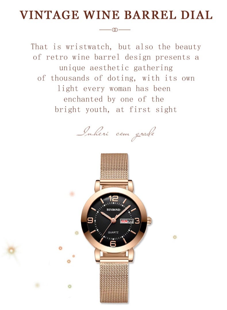BINBOND Women's Steel Strap Quartz Watch Waterproof Elegant Watch Ladies Gifts - Image 4