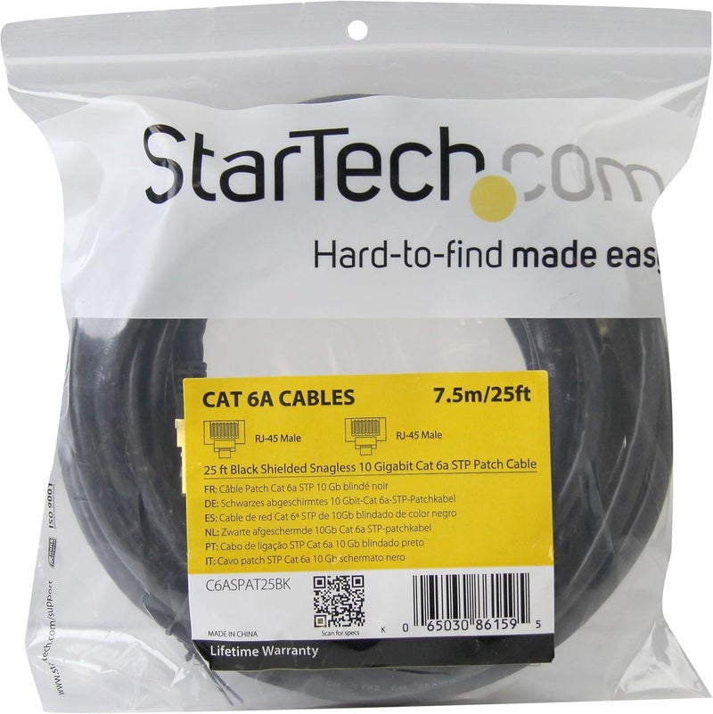 StarTech .com كابل إيثرنت CAT6a بطول 25 قدم - 10 جيجابت محمي بدون تشابك RJ45 100W PoE كابل توصيل - كابل شبكة 10GbE STP مع حماية من الشد - أسود مختبر فلوك / الأسلاك معتمدة من UL / TIA (C6ASPAT25BK) - Image 3