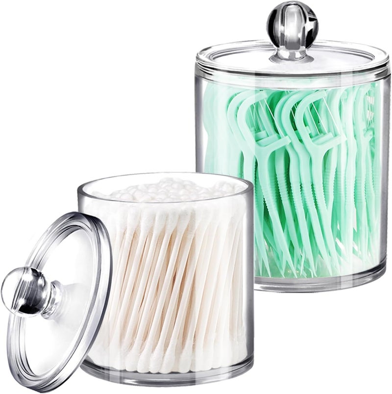 SheeChung Qtip Dispenser Holder Bathroom Vanity Organizer Apothecary Jars Canister Set for Cotton Ball,Cotton Swab,Q-tips,Cotton Rounds,Bath Salts,Premium Quality Plastic Acrylic Clear | 2 Pack,15 Oz. & 20 Oz. - Image 1