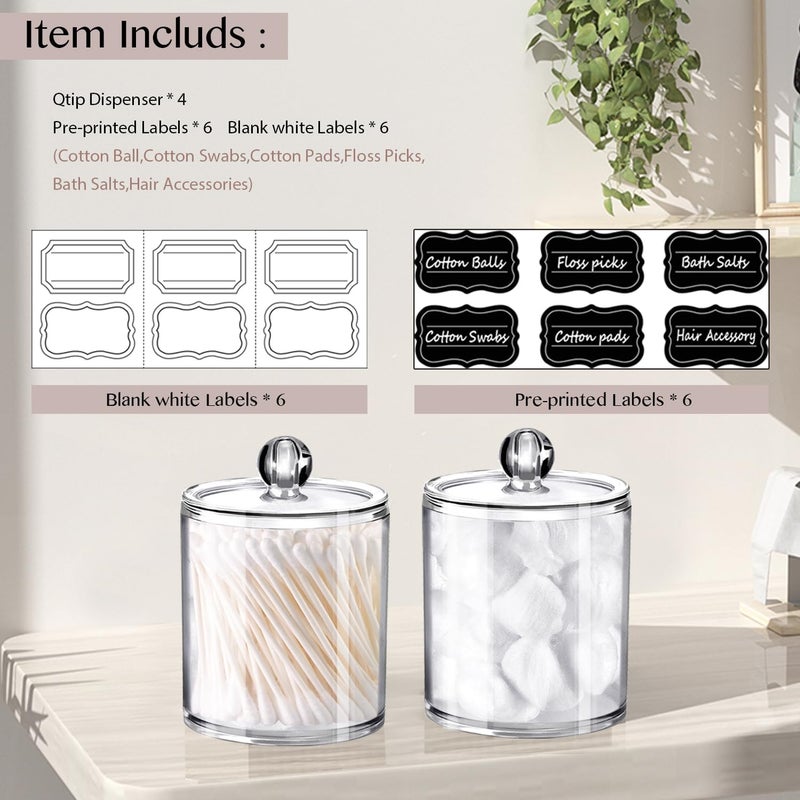 SheeChung Qtip Dispenser Holder Bathroom Vanity Organizer Apothecary Jars Canister Set for Cotton Ball,Cotton Swab,Q-tips,Cotton Rounds,Bath Salts,Premium Quality Plastic Acrylic Clear | 2 Pack,15 Oz. & 20 Oz. - Image 5