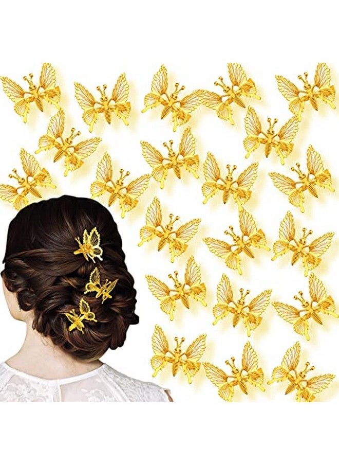 WILLBOND - 24 Pack Moving Butterfly Hair Clips Antique Side Clip 3D Butterfly Barrettes Hair Pins Moving Wing Metal Hair Clips Cute Hollow Hair Clamps Pins For Women Girls (GoldClassic) - Image 1
