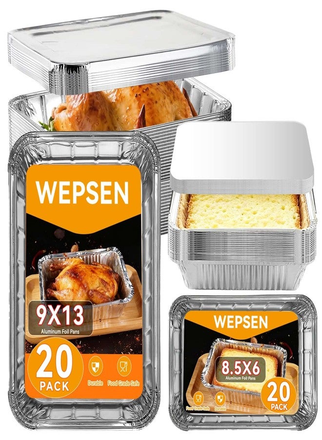 WEPSEN 40 Pack Aluminum Pans with Lids,20 Large 9x13" Aluminum Pans Disposable (10 Thick Large Lids) & 20 Medium 8.5x6" Foil Pans (20 Foil Covers), Aluminum Trays with Lids for Baking, Meal Prep, Takeout - Image 1