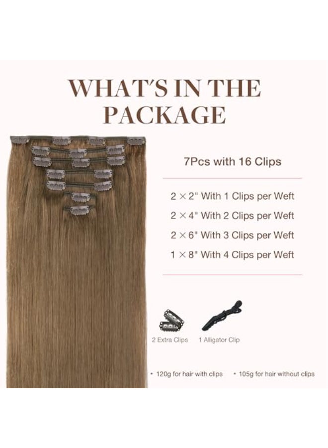 Goo-Goo GOO GOO Clip in Hair Extensions Real Human Hair Remy Human Hair Extensions Clip ins for Women Natural Human Hair 18inch 120g 7Pcs 5 Light Ash Brown - Image 3