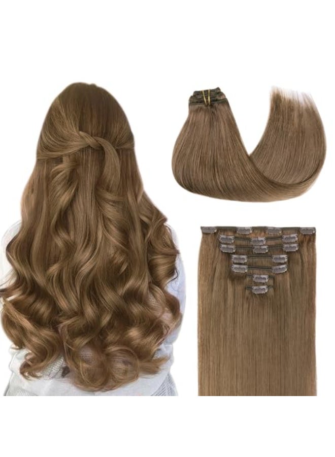 Goo-Goo GOO GOO Clip in Hair Extensions Real Human Hair Remy Human Hair Extensions Clip ins for Women Natural Human Hair 18inch 120g 7Pcs 5 Light Ash Brown - Image 1