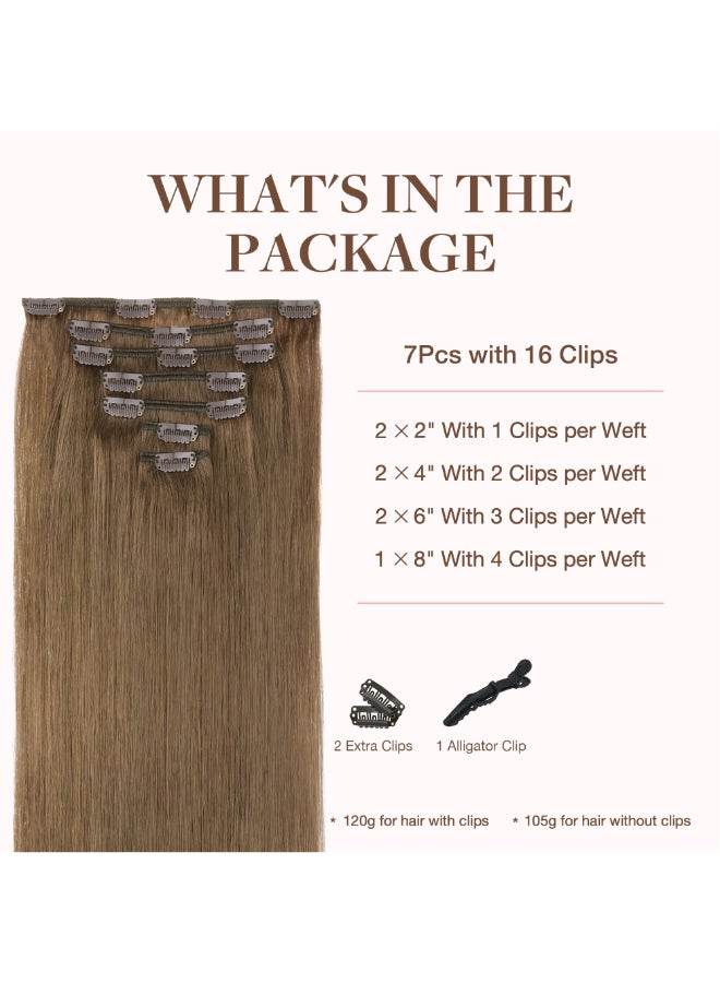Goo-Goo GOO GOO Clip in Hair Extensions Real Human Hair Remy Human Hair Extensions Clip ins for Women Natural Human Hair 18inch 120g 7Pcs 5 Light Ash Brown - Image 4