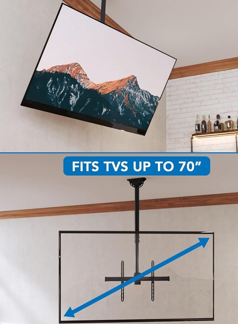 ELTRAZONE TV Ceiling Mount Bracket, Adjustable Height Full Motion 360 Deg Rotation Tilting Swiveling for Flat Panel LCD LED OLED Plasma TVs, Fits up to 75 Inch 110 Pound Capacity, Black - Image 5