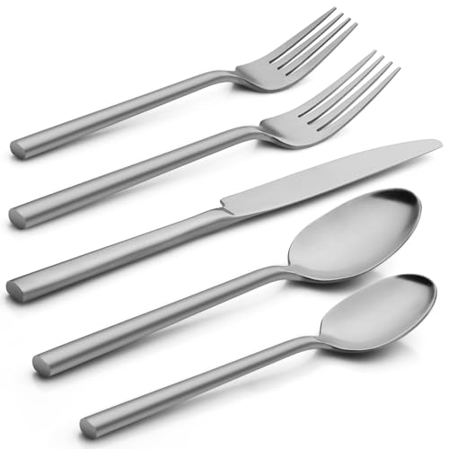 Alata Potter 20-Piece Forged Silverware Set, Service for 4 – Premium Stainless Steel Flatware Set, Modern Design with Satin Finish, Ideal for Home, Kitchen, Party, Camping - Image 1
