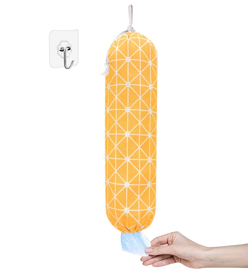 SYIPO Plastic Bag Holder Shopping Bags Carrier Washable Large Grocery Bag Storage Dispenser for Home Kitchen Travelling Free Adjustment with Drawstring Yellow 22x9