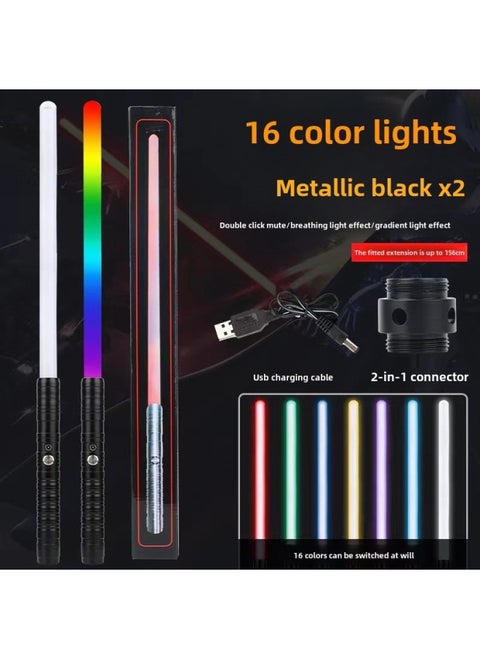 Star Wars Laser Sword Luminous Toy Metal Lightsaber Charging Color Changing Flash Toy Sword Wholesale-Color:1 Generation-Black 2 Pack/send Connector-Specifications:10-color Light Effect + Automatic Color Change On Startup + Mute