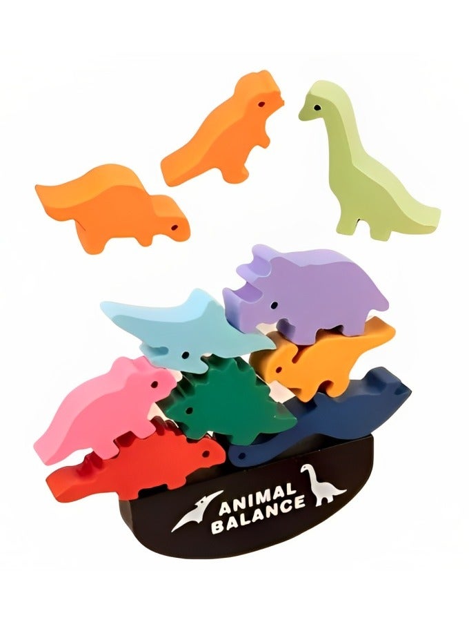 لعبة بناء وتوازن المكعبات الخشبية من مونتيسوري لتنمية المهارات الحسية والحركية والإدراكية وتطوير مهارات الذكاء للأطفال، اللعبة بتصميم ثلاثي الأبعاد مخصصة لمراحل التعلم المبكر،  نمط حيوانات الديناصورات - Image 1