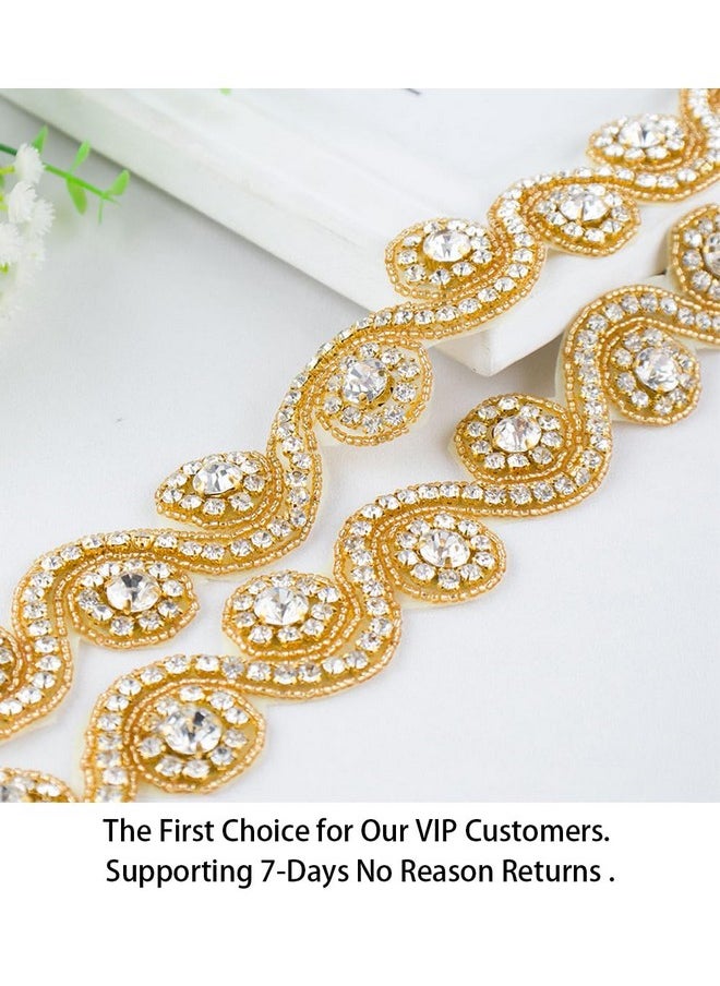 ShiDianYi - Rhinestone Applique For Women Wedding Belt Gold Bridal Sash Rhinestone Belt Dress Belt For Girls (Ra030, Gold) - Image 1