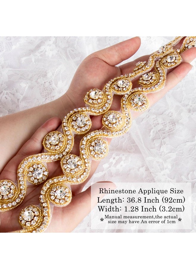 ShiDianYi - Rhinestone Applique For Women Wedding Belt Gold Bridal Sash Rhinestone Belt Dress Belt For Girls (Ra030, Gold) - Image 1