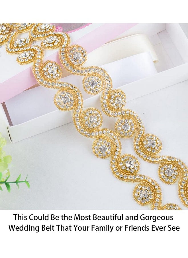 ShiDianYi - Rhinestone Applique For Women Wedding Belt Gold Bridal Sash Rhinestone Belt Dress Belt For Girls (Ra030, Gold) - Image 1