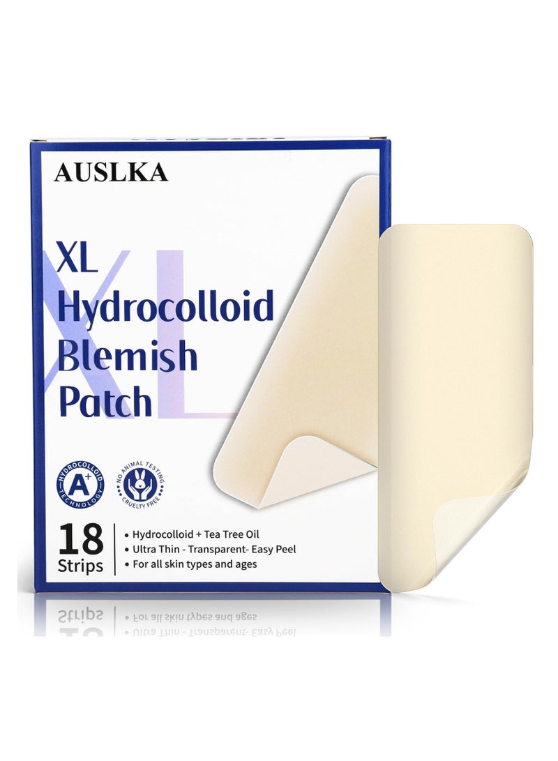 AUSLKA Large Blemish Patches XL -18 Strips - Hydrocolloid Patch for Covering Zits - Spot Stickers - Vegan and Cruelty for Face and Skin  - Image 1