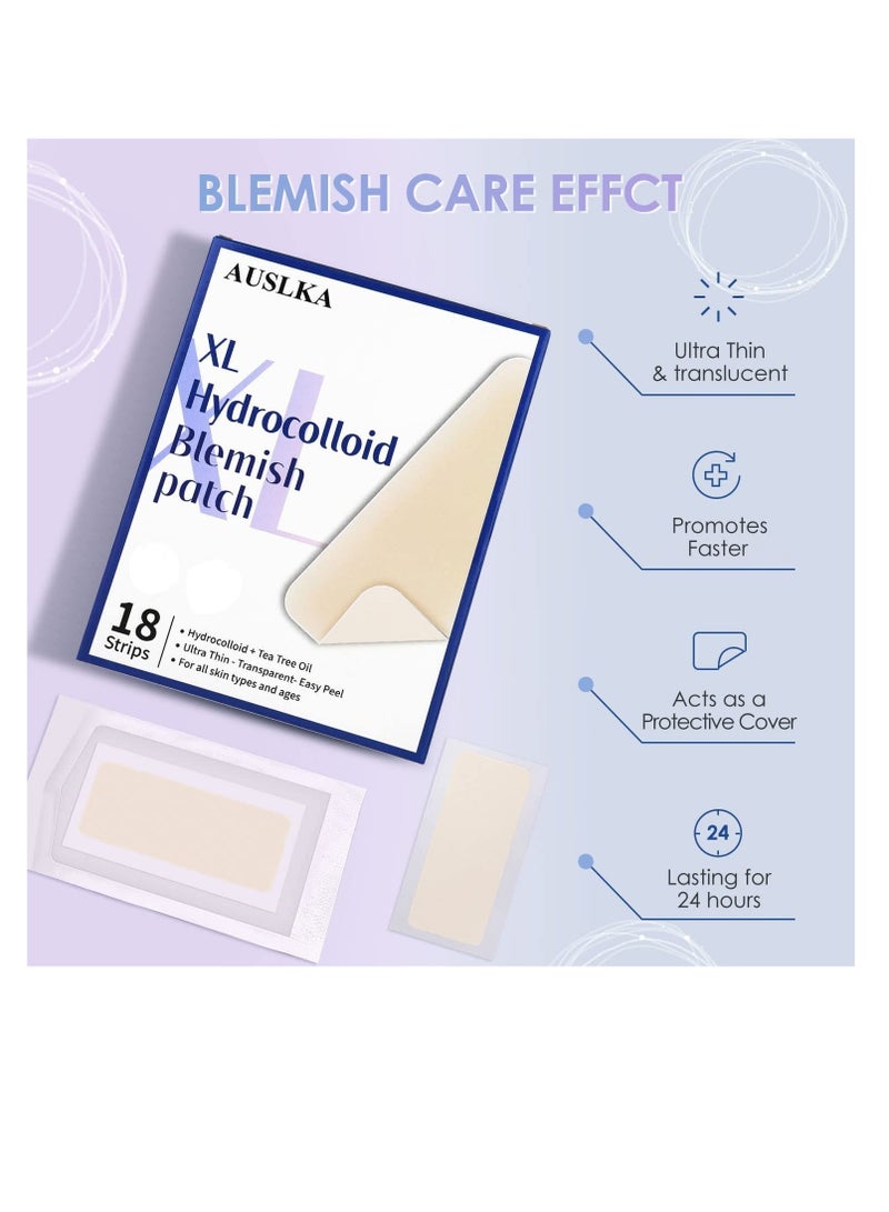 AUSLKA Large Blemish Patches XL -18 Strips - Hydrocolloid Patch for Covering Zits - Spot Stickers - Vegan and Cruelty for Face and Skin  - Image 4
