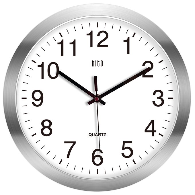 12 INCH SILENT WALL CLOCK BATTERY OPERATED NON TICKING GLASS COVER SILVER ALUMINUM FRAME FOR KITCHEN BEDROOM HOME OFFICE LIVING ROOM DECOR