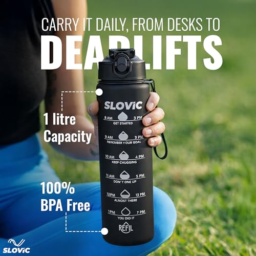 SLOVIC Sipper Water Bottle 1 LTR | Gym Sipper Water Bottles for Adults | Motivational Water Bottle Ideal for Gym, Office, Travel & School | 100% BPA Free | Wide Mouth for Easy Cleaning - Image 5