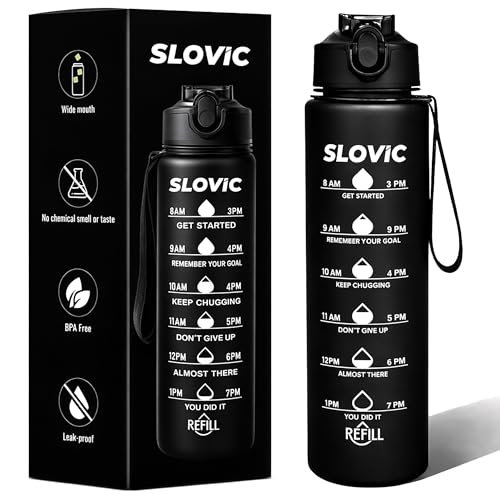 SLOVIC Sipper Water Bottle 1 LTR | Gym Sipper Water Bottles for Adults | Motivational Water Bottle Ideal for Gym, Office, Travel & School | 100% BPA Free | Wide Mouth for Easy Cleaning - Image 1