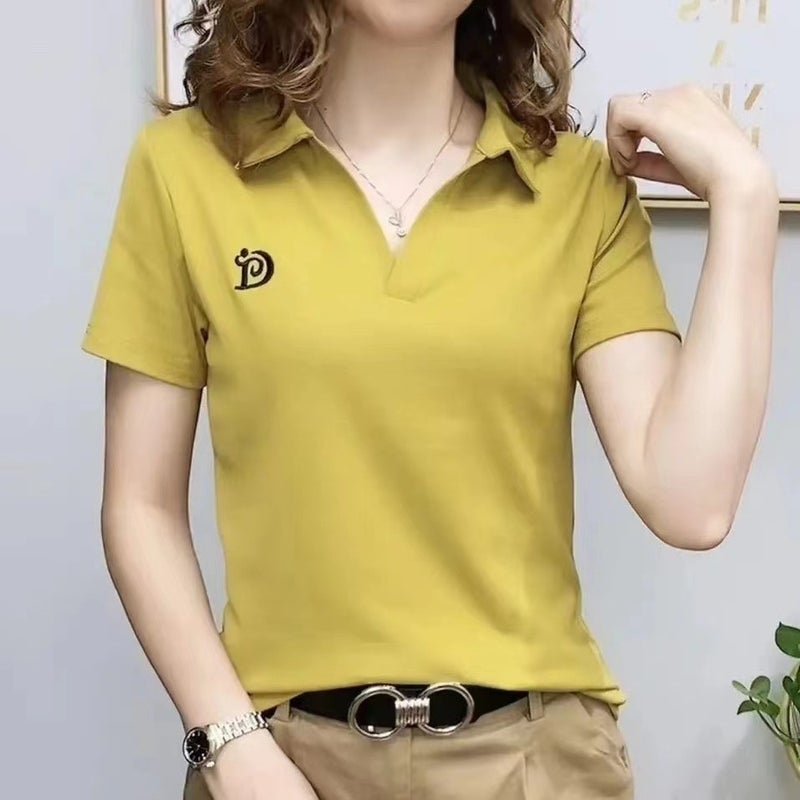 2023 Trendy Womens V-Neck Polo Tee Summer Casual White  - Image 4