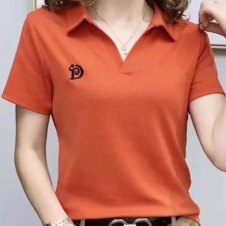 2023 Trendy Womens V-Neck Polo Tee Summer Casual White  - Image 3