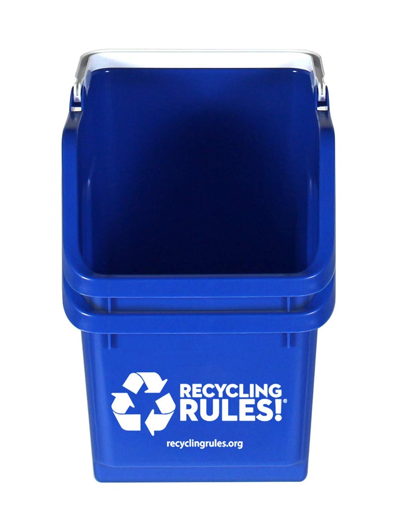 Recycling Rules! 6 Gallon Stackable Recycling Bin Container in Blue, Eco-Friendly BPA-Free Handy Recycler with Handle, 2-Pack - Image 2