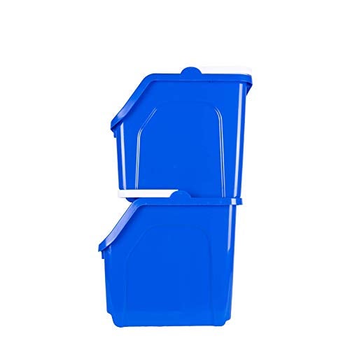 Recycling Rules! 6 Gallon Stackable Recycling Bin Container in Blue, Eco-Friendly BPA-Free Handy Recycler with Handle, 2-Pack - Image 3