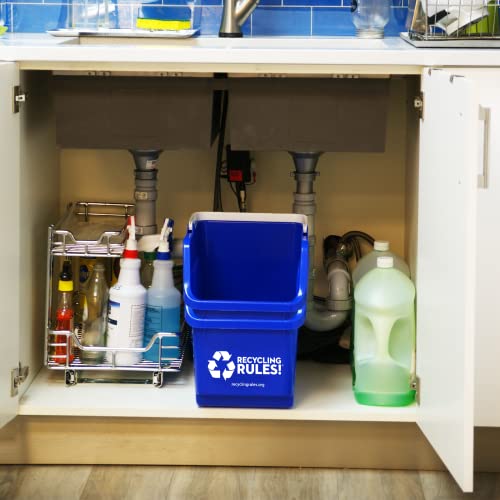 Recycling Rules! 6 Gallon Stackable Recycling Bin Container in Blue, Eco-Friendly BPA-Free Handy Recycler with Handle, 2-Pack - Image 4