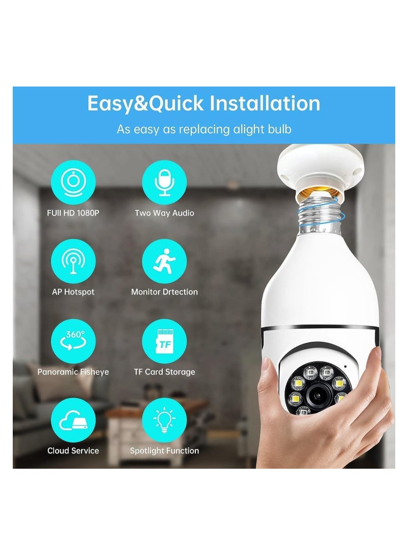 360 Degree Security Cameras Wireless Outdoor, 2.4GHz & 5G WiFi Light Bulb Camera, 1080p Wireless Cameras for Home Security, Indoor Security Camera System, Motion Detection, Two-Way Audio - Image 2
