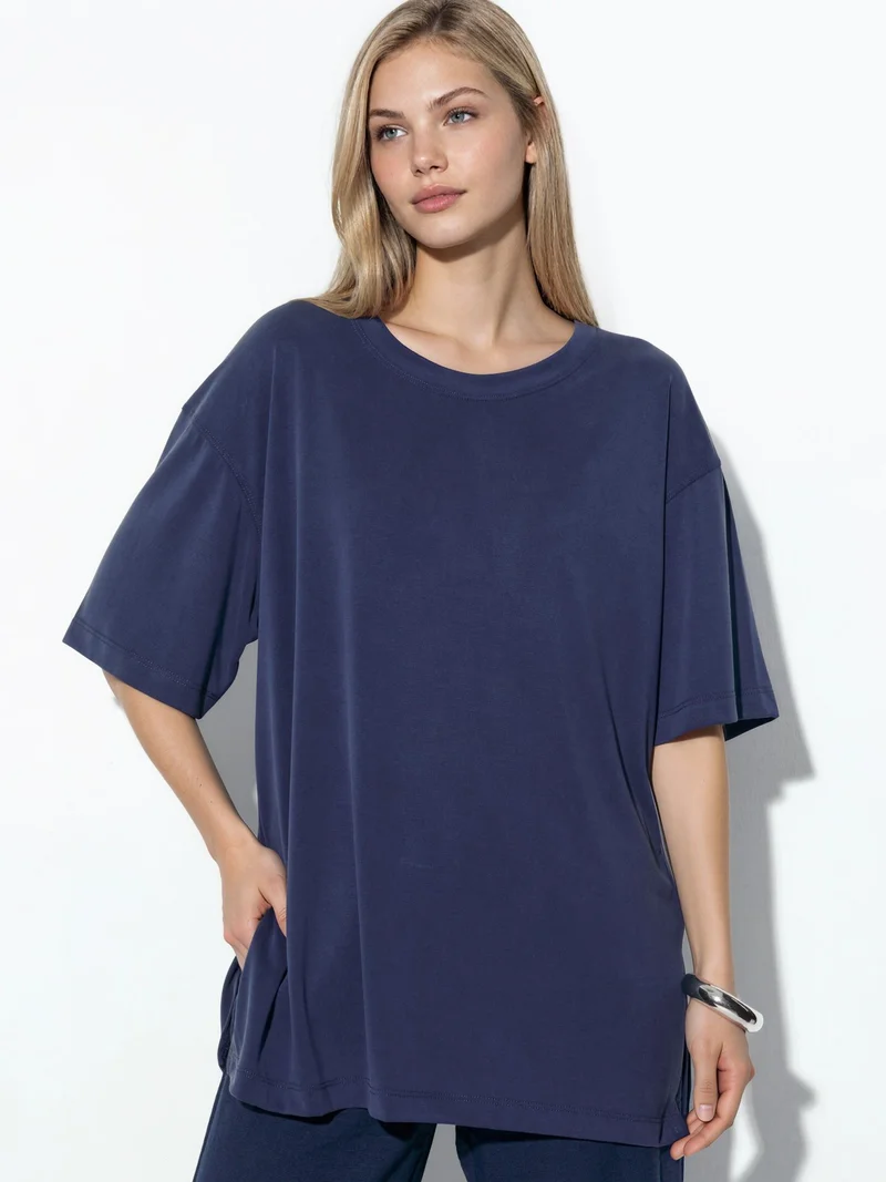 بوسيم BUSEM Slit Detailed Crew Neck Short Sleeve T-Shirt