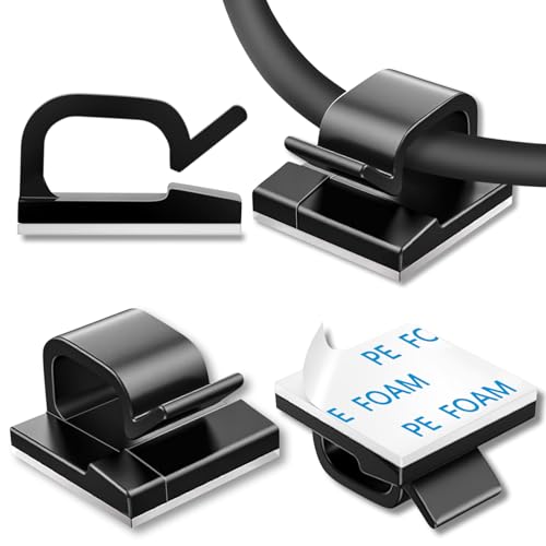 suoundey 65 Pcs Cable Clips, Adhesive Cable Organizer Cord Holder Wire Clip Wire Management Self Adhesive Hooks Wire Holder for Office, Home(Black, 65PCS -Large) - Image 1