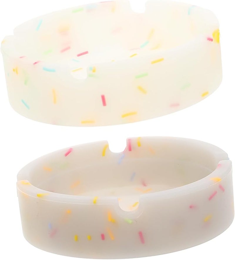 صينية رماد السيليكون المتوهجة في الظلام 2 قطعة صينية تخزين مستديرة للمكتب ألوان حلوى ملحق التدخين للمنزل والهواء الطلق - Image 2