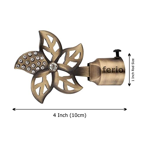 FERIO Brass Antique Finish Zinc and Diamond Curtain Finials for Door and Window Accessories 1 inch Rod Set of 1 (2 Pcs) Curtain Brackets/Holders for Home Decor - Image 2