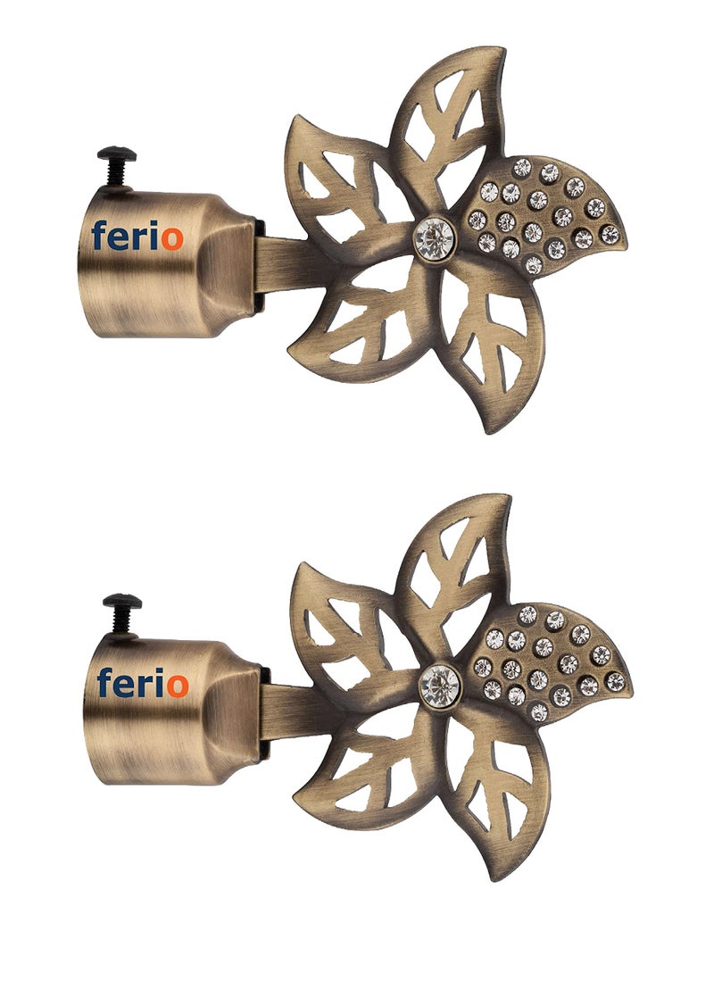 FERIO Brass Antique Finish Zinc and Diamond Curtain Finials for Door and Window Accessories 1 inch Rod Set of 1 (2 Pcs) Curtain Brackets/Holders for Home Decor - Image 1