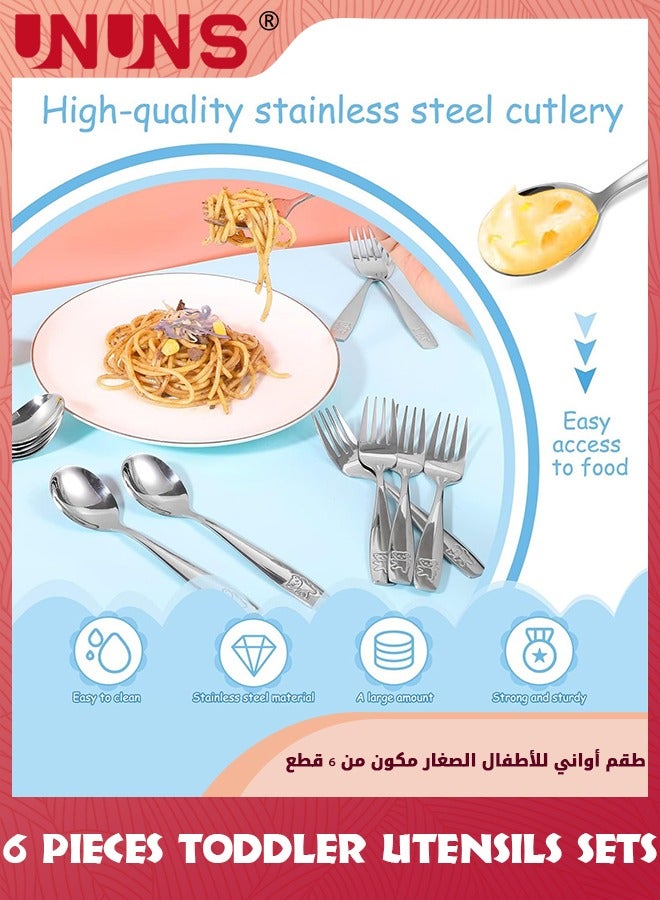 UNUNS Kids Silverware Set,6 Pieces Stainless Steel Kids Cutlery Set/Toddler Utensils/Flatware-3 Forks,3 Dinner Spoons,Mirror Polished,Dishwasher Safe,Little Bear Flatware Set  - Image 3