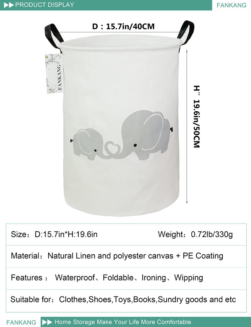 FANKANG Storage Basket, Nursery Hamper Canvas Laundry Basket Foldable with Waterproof PE Coating Large Storage Baskets for Kids Boys and Girls, Office, Bedroom, Clothes,Toysï¼ˆLove Elephantï¼‰ - Image 2