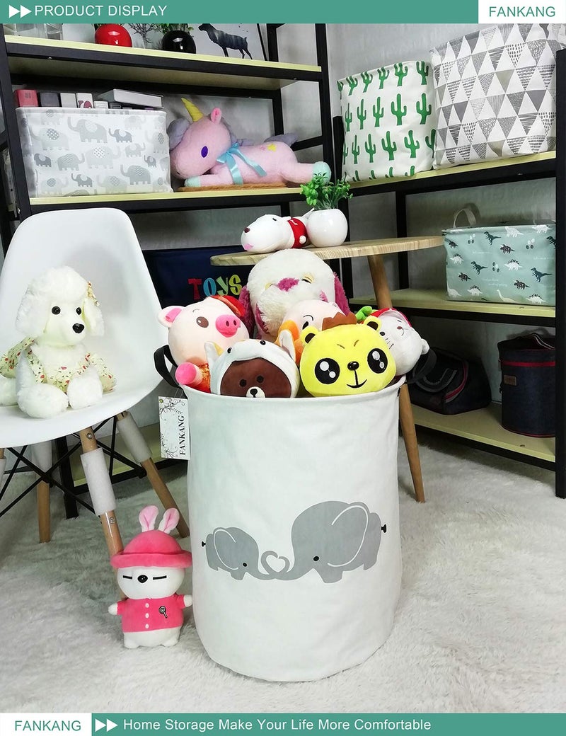 FANKANG Storage Basket, Nursery Hamper Canvas Laundry Basket Foldable with Waterproof PE Coating Large Storage Baskets for Kids Boys and Girls, Office, Bedroom, Clothes,Toysï¼ˆLove Elephantï¼‰ - Image 5