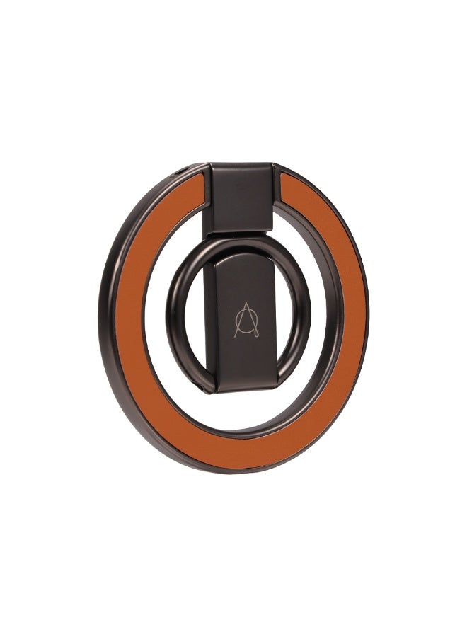 A-Case Its My Case Kilyos Magnetic Phone Ring Stand Vegan Leather Premium Ultra Thin Strong Magnet Grip Kickstand for Smartphones - Orange - Image 2