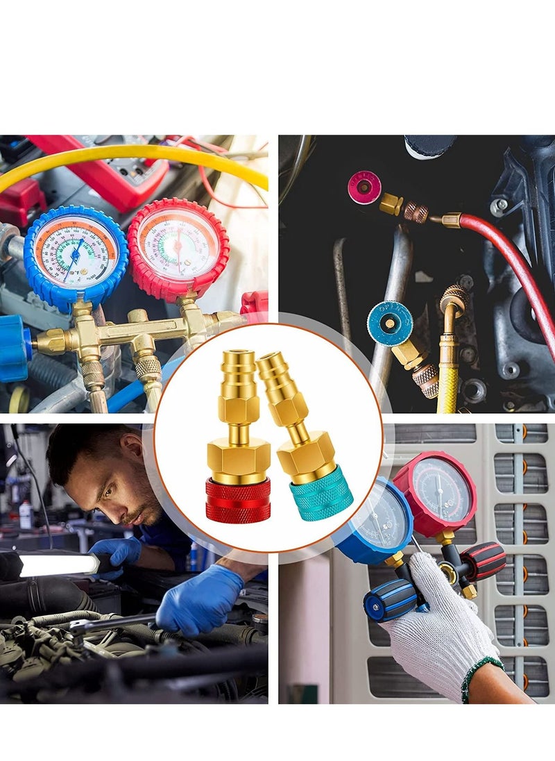 Y&D - Car Quick Coupler R1234YF to R134A Conversion Kit Air Conditioning System Hose Fitting AC Refrigerant Charging Adjustable Adapter Connector Blue Red - Image 1
