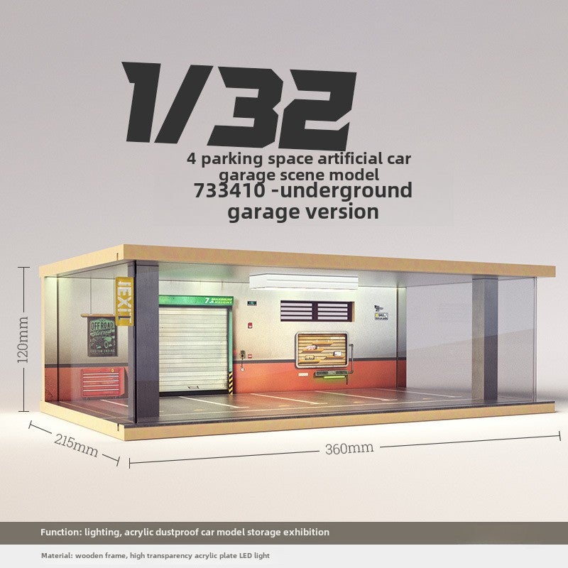 إسكدنيا Wholesale Miniature Car Garage Model, Wooden Dustproof Cover with Light, 1:32 733410-four-car underground garage
